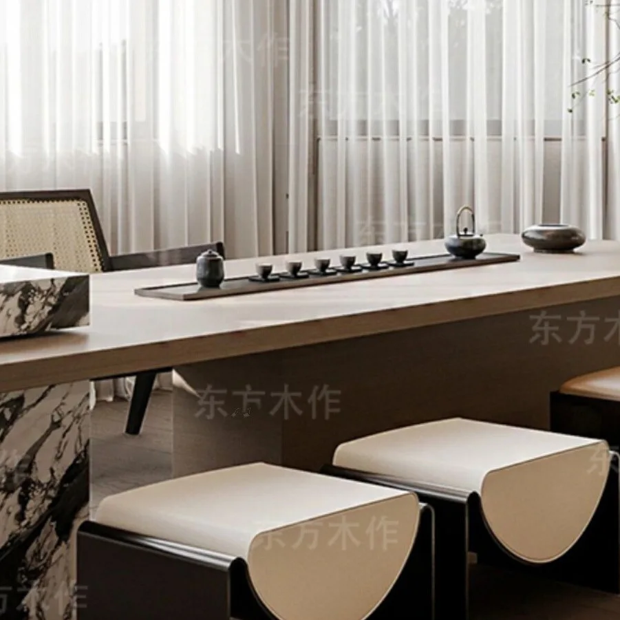 New Chinese-style solid wood tea table rock slab, Italian light luxury villa marble dining table