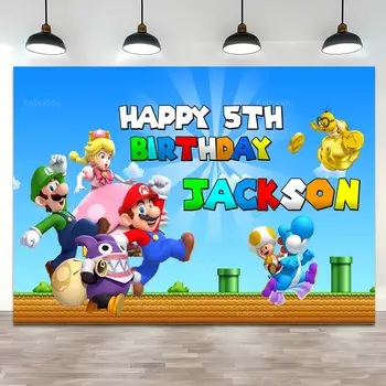 Pozadí Super Mario na zakázku, jméno a věk, pozadí pro děti, párty, narozeniny, bratři Mario, baby shower, banner, rekvizity, foto studio 10 nejlepší prodej Záclony Super Mario - №8