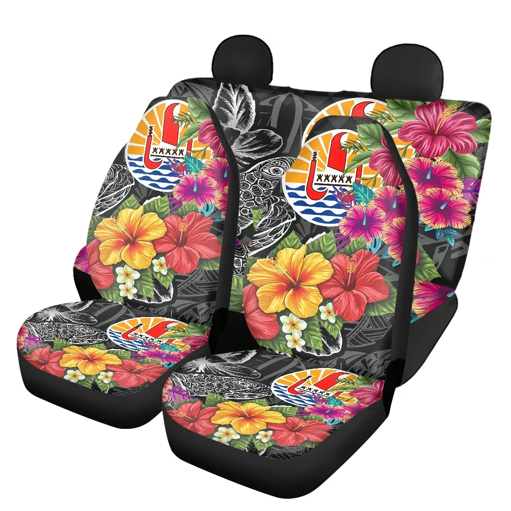 

Car Full Set Interior for Women Men French Polynesia Hibiscus Plumeria Printing Front/Back Car Seat Covers Comfortable Protector