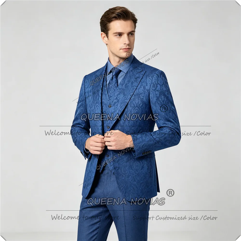 Unique Design Suits Men For Wedding Floral Pattern Jacket Vest Pants 3 Pieces Sets Groom Tuxedos Customized Man Business Outfits