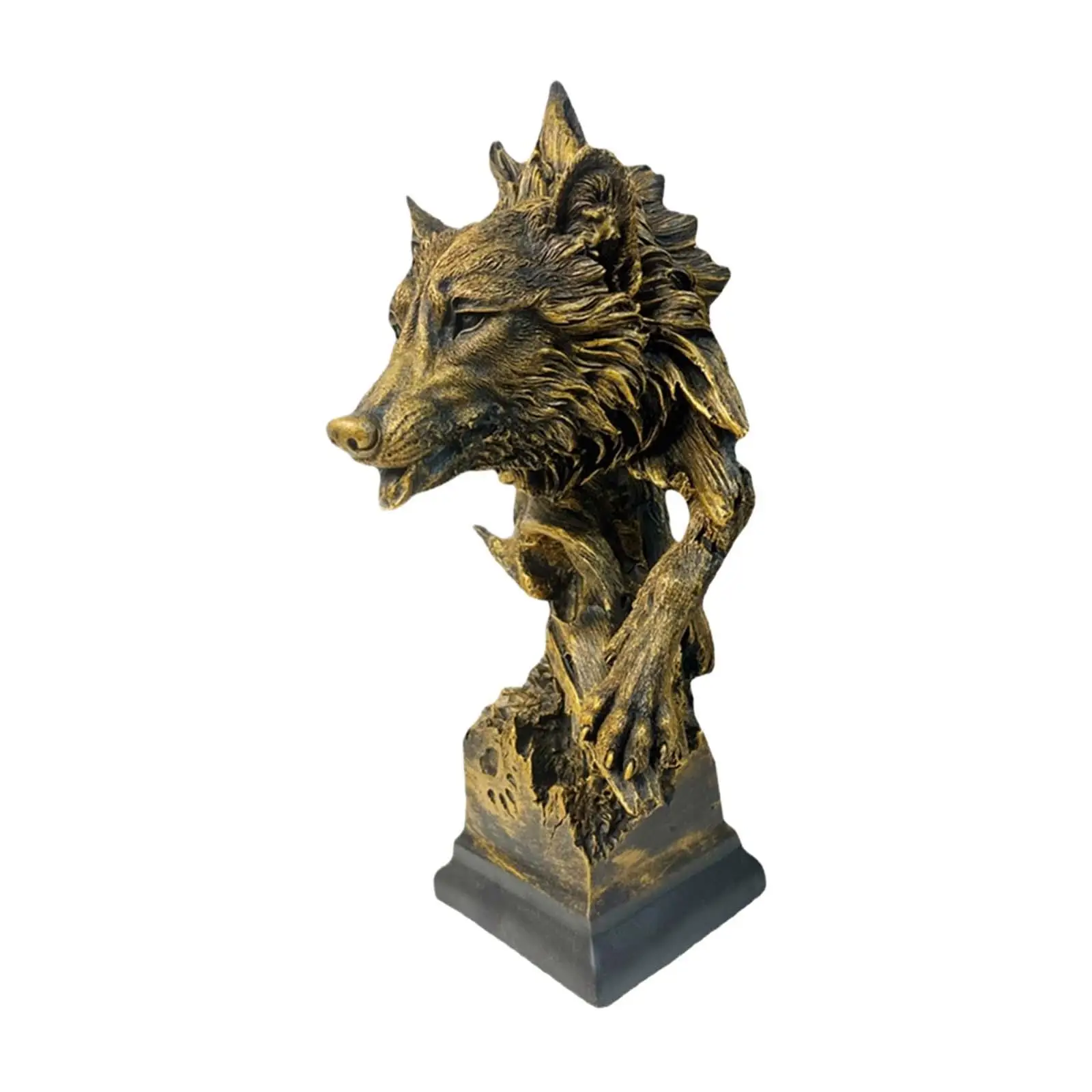 Animal Head Decor Wolf Head Sculpture Crafts Collectible Tabletop Ornament Wolf Head Bust Animal Statue for Home Living Room