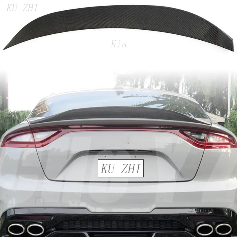 Use For KIA K8 Stinger Spoiler Real Glossy Carbon Fiber Rear Wing R Style Sport Accessories Body Kit Stinger Rear Spoiler 14-19