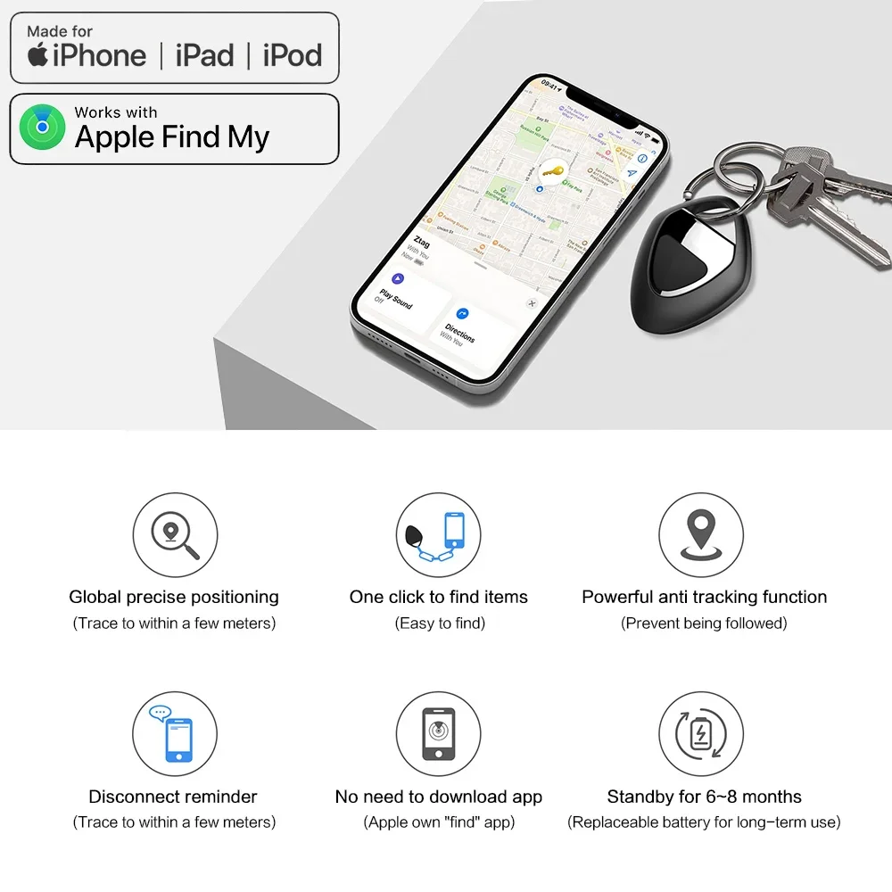 STOENGO Locator Works With Apple Find My App, Tracker And Keys Finder For Lost Keys, Bags, Wallets, Luggage, Only For IOS