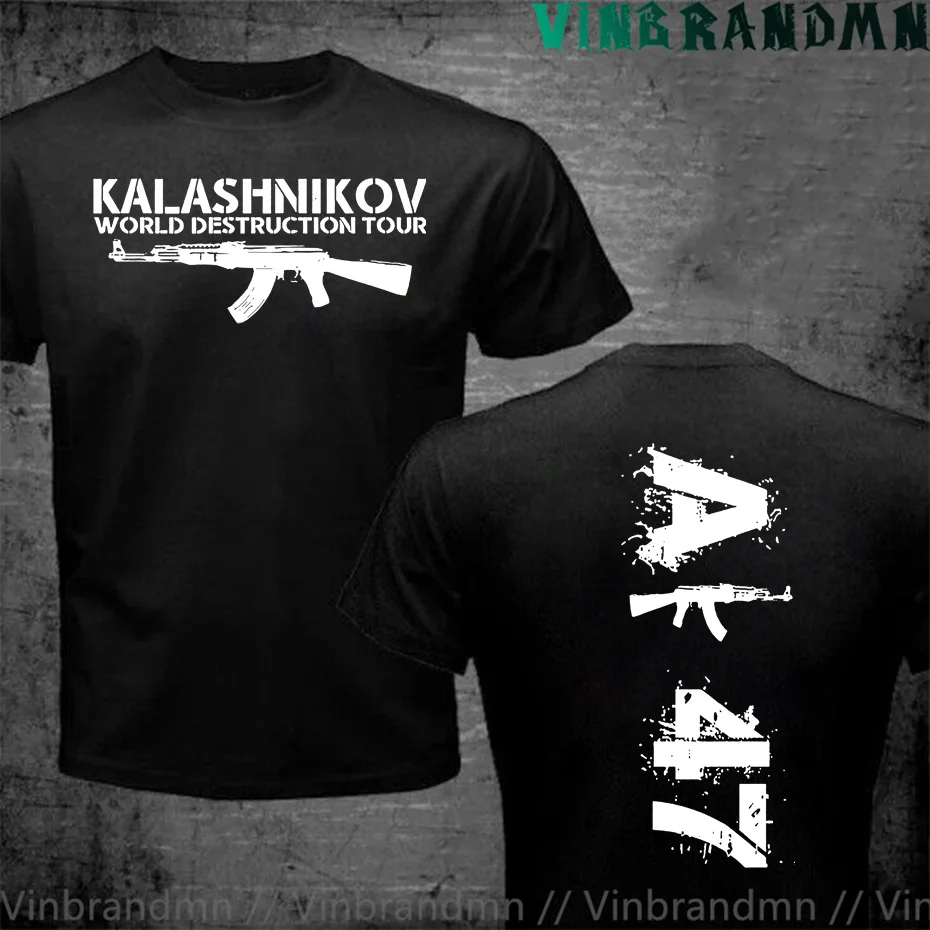 Fashion Brand Tops AK-47 KALASH Kalashnikov Cool Weapon T-shirts Black Man Summer Cotton T Shirts Male tshirt Camiseta Tees Tops