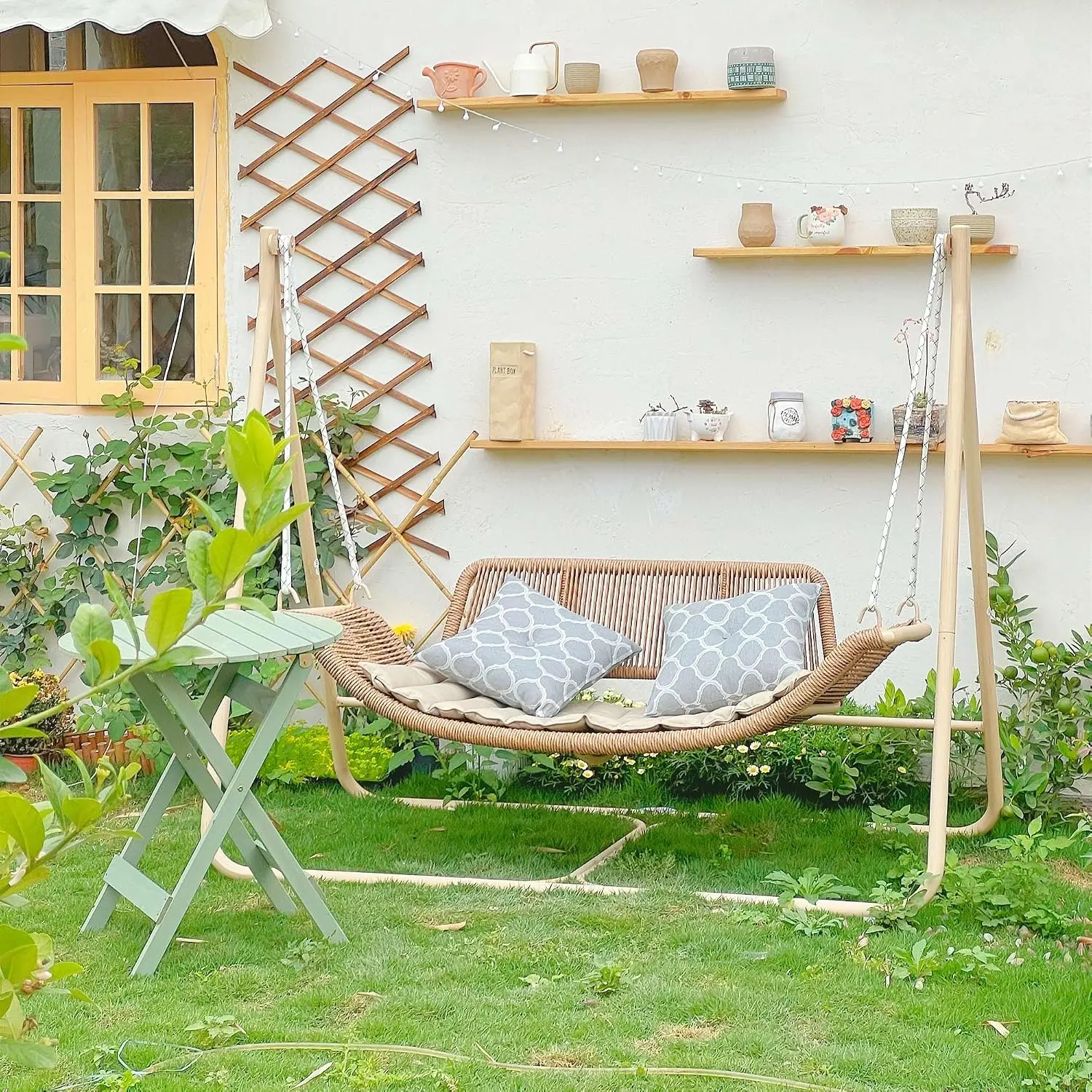 2-Seat Porch Swing with Stand Hanging Cloud Hammock Chair Cream, Customized