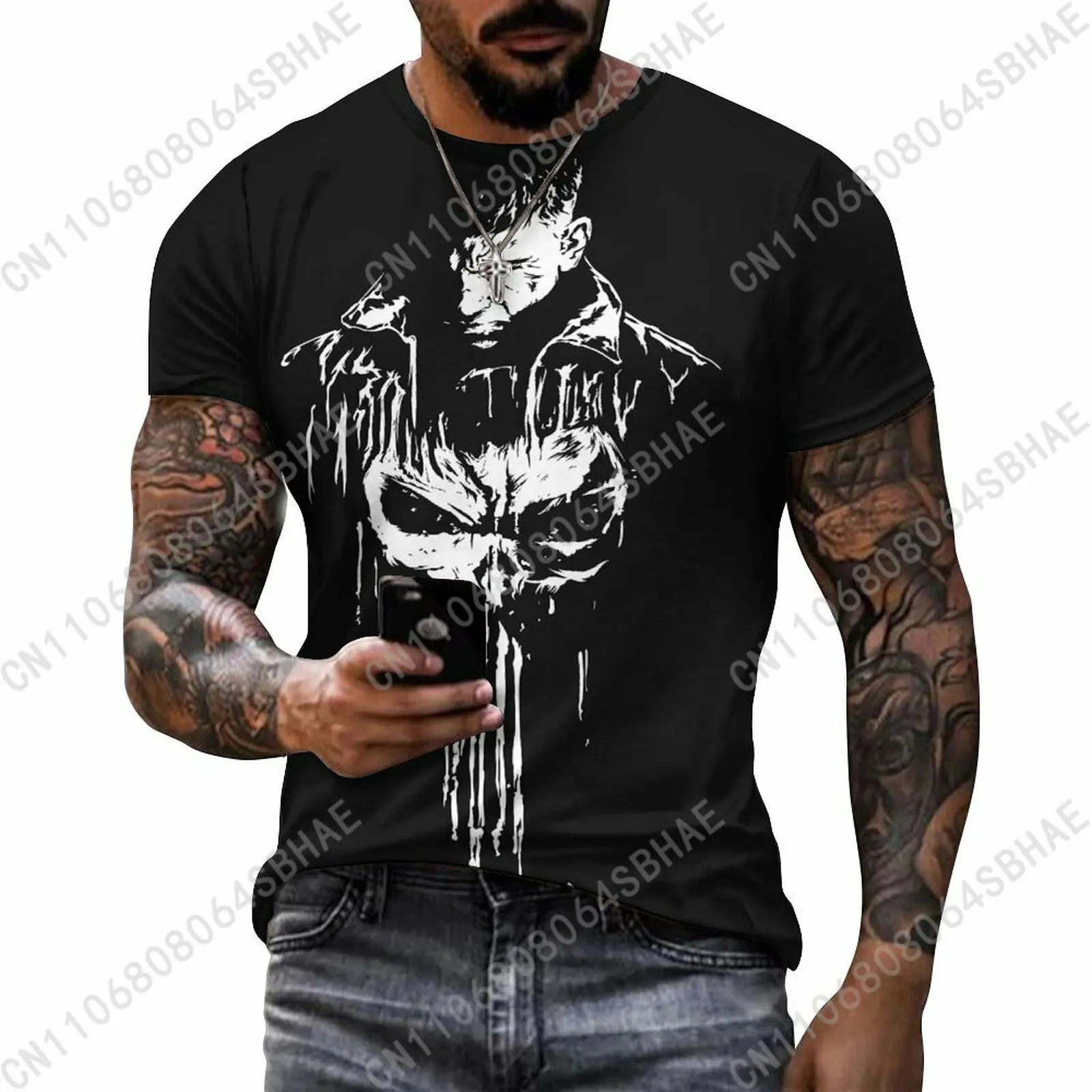 

Marvel The Punisher Custom Pattern Men's Cotton T-Shirt Short Sleeve Tee Men Tops Personalized Tshirt Summer Cosplay