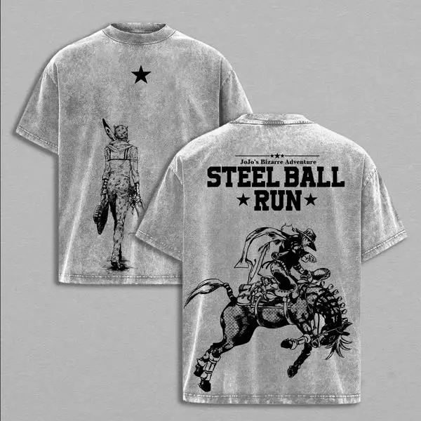 Hot Anime JoJo's Bizarre Adventure Johnny Gyro Clothing Men Women Tshirts Washed Cotton Tee Retro Loose T-shirt Harajuku T Shirt