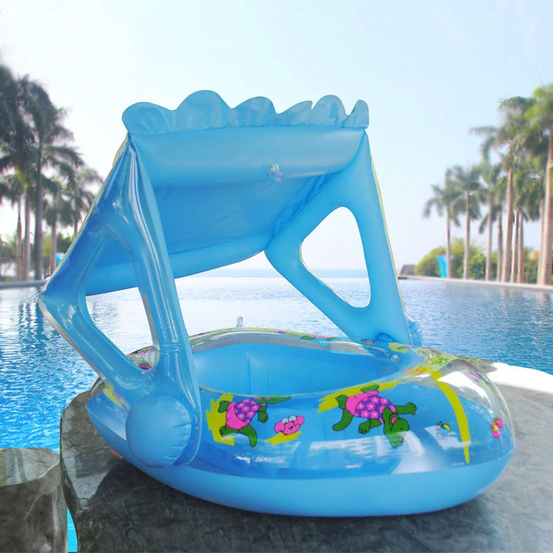 Summer Inflatable Swimming Ring Toddler Swim Boat Swimming Training Toys Summer Baby Child Swimming Pool Water Seat With Canopy