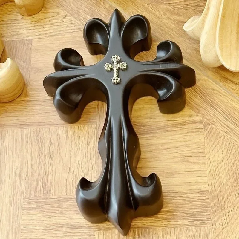 Home Solid Wood Carving Single Product Cross Flower Silver Jewelry Heavy Industry Retro Living Room Large Desktop