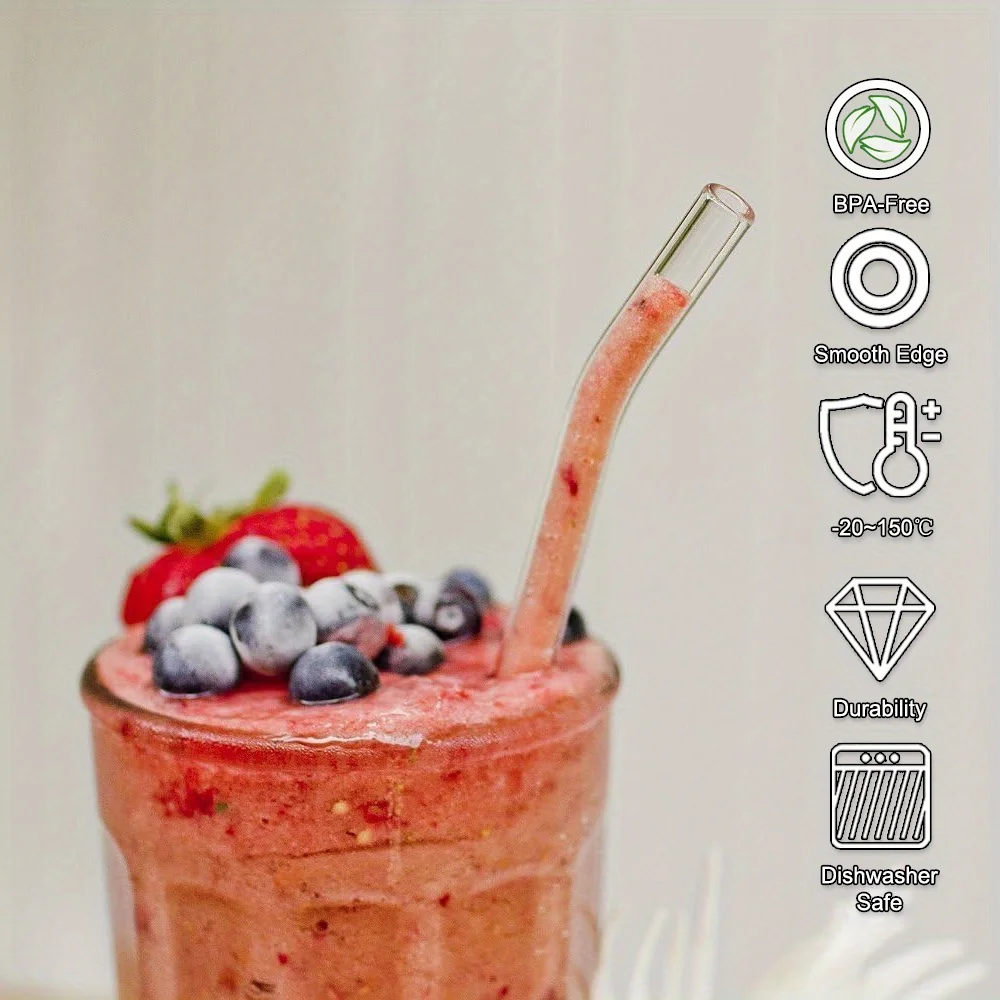 1세트 내열 유리 빨대(브러시 포함) - 5개 세트 - 재사용 가능하고 세척 가능, 스무디, 밀크셰이크, 차, 주스에 적합