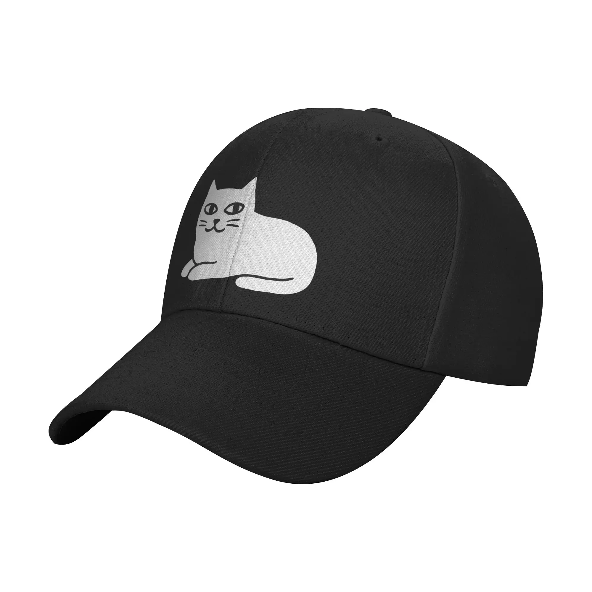 White Cat Minimalist Black Background Baseball Cap  Stylish Trucker Hat Summer Female Male Tennis Skate Baseball Caps