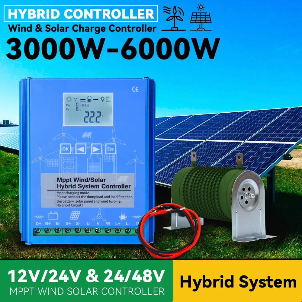 6000W MPPT Charge Controller Solar & Wind Hybrid System 3000W 12v 24v 48v Auto Regulator Home Use Solar panel Windmill Generator