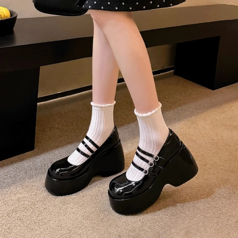 

Mary Jane Shoes New Thick Soles with A Line with Shallow Mouth Increase Single Shoes Fashion All Matching Small Leather Shoes