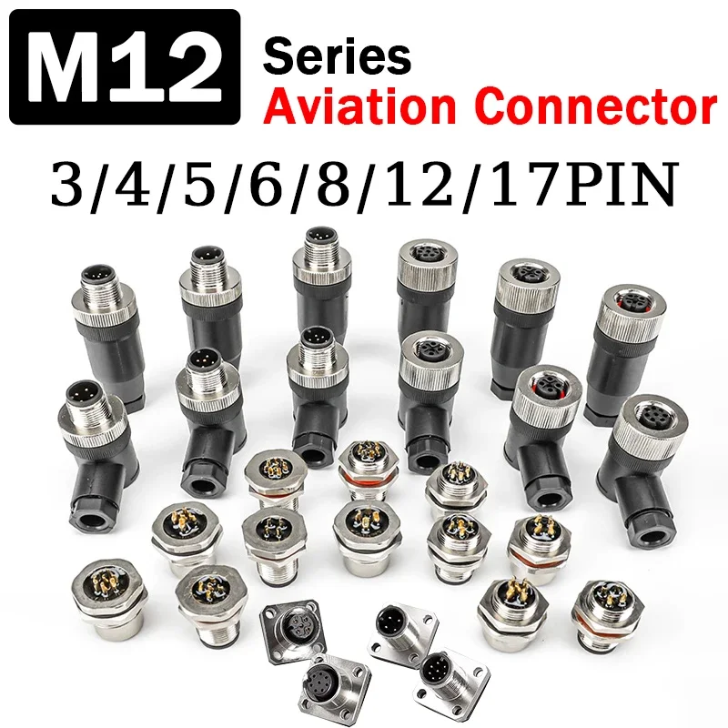 

5/20PCS M12 12mm Aviation Plug Connector IP67 Waterproof Panel Back/Front Mount Flange Socket Sensor Male Female Conectores