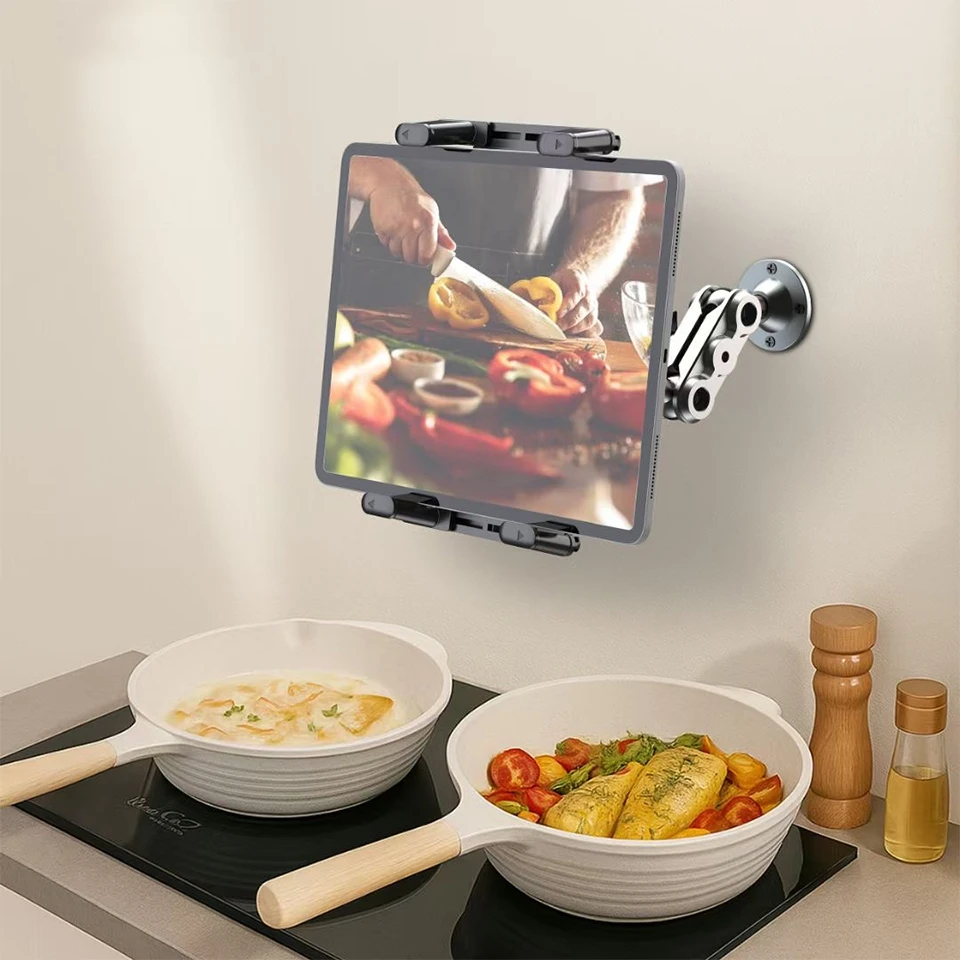 Picture 3: Tablet Wall Mount Stand 360° Rotating Adjustable Holder Aluminium Extendable iPad Wall Holder for All 4.7-13' Phones and Tablets