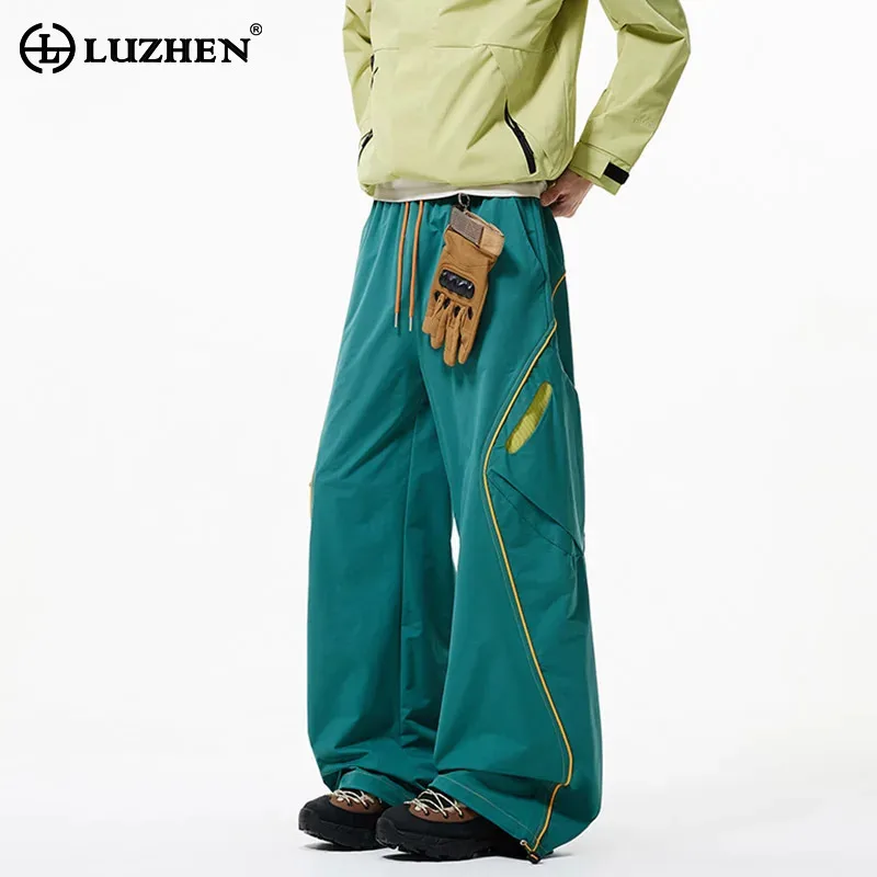 

LUZHEN 2026 New Original Pockets Decorate Baggy Mountaineering Casual Pants Men Handsome Straight Trousers Elastic Waist JY5809