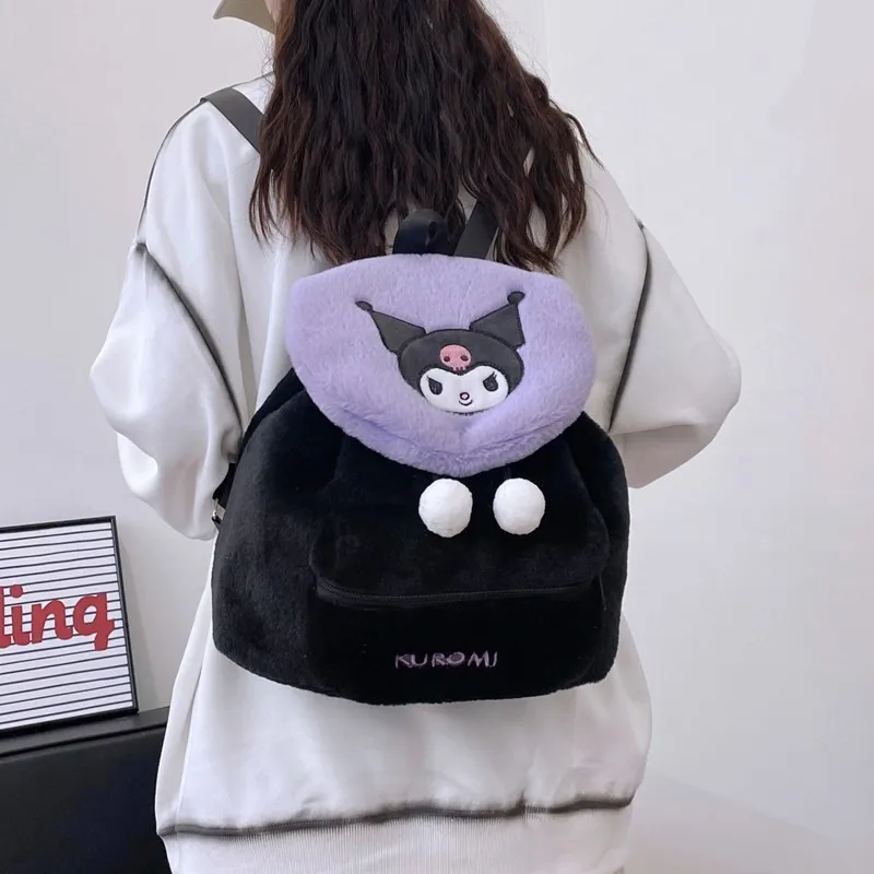 Sanrio Hellokitty Kuromi Mymelody Plush School Bag Kawaii Shoulder Bag Simple All-match Satchel Bag Fashion Women Backpack