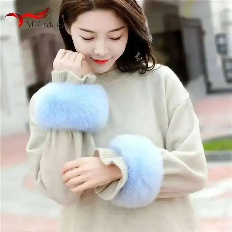 Genuine Fox Fur Cuffs For Women Winter Coat Keep Warm Wristband Ring Fashion Sweater Decorate Arm Bracele Wristband Sleeve