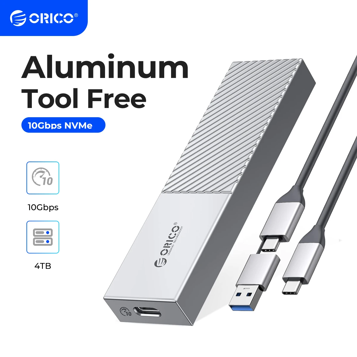 ORICO NVMe Enclosure Aluminum USB C to M.2 SSD Enclosure Reader, USB 3.2/3.1 Gen 2 10Gbps to NVMe M-Key External M2 Adapter