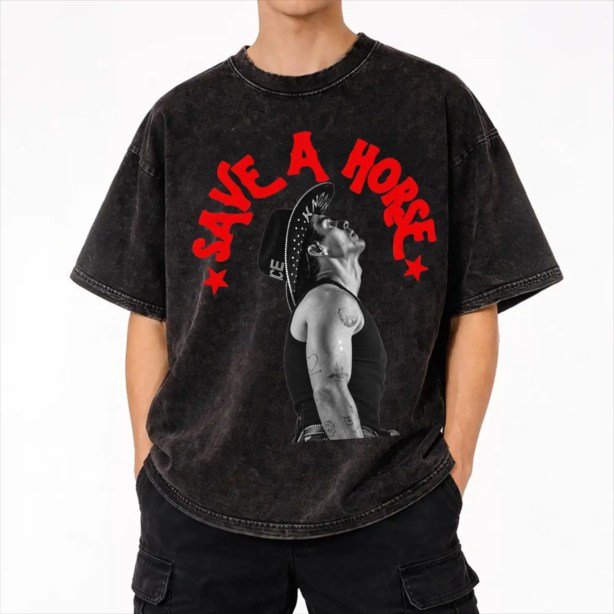 Save a Horse Cowboy Joe Jonas  Merch Washed T Shirts for Men Women Streetwear Hip Hop T-Shirts Printed  Tee Shirt Short Sleeve