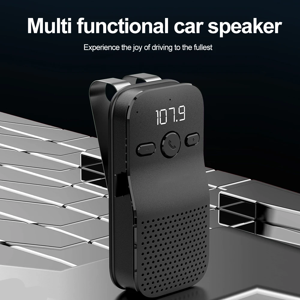 Bluetooth 5.4 Speaker Handsfree Car Kit FM Transmission Sun Visor Clip Wireless Audio Receiver Speakerphone Loud Music Player