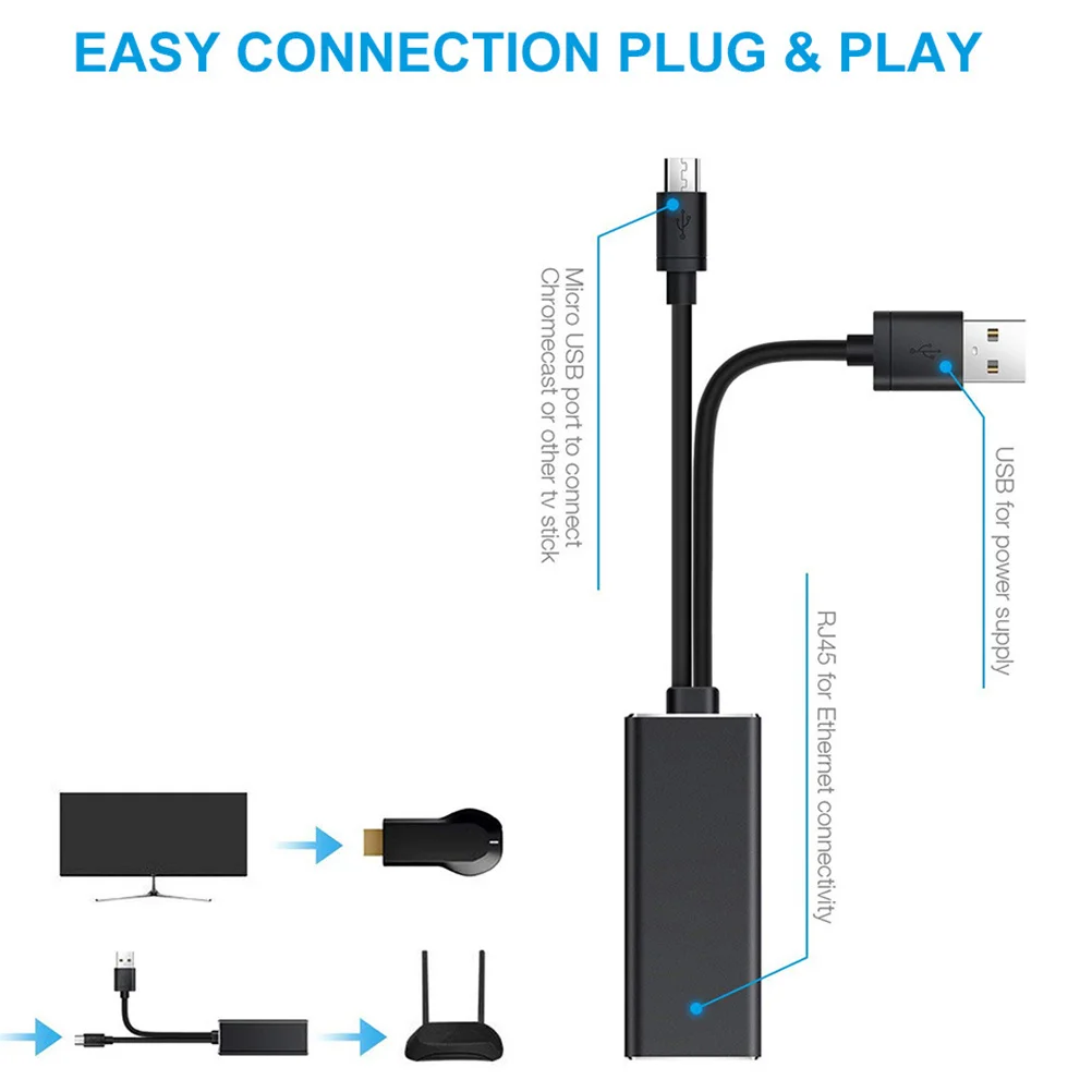 

10/100Mbps Ethernet Adapter Micro Usb To Rj45 Network Card For Stick Fire Black Compatible With Router Network Adapter