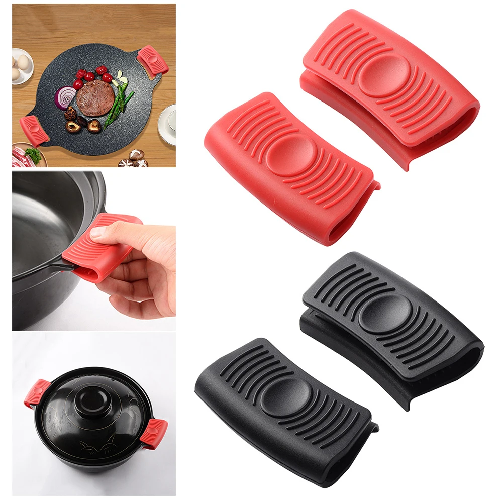 2pcs Pan Handle Cover Heat Resistant Anti Scalding Pot Holder Clip Non-Slip Oven Mitts Gloves Cooking Tool Kitchen Gadgets