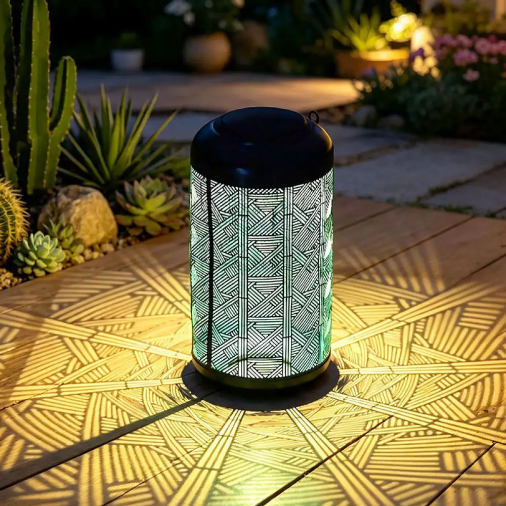 Solar Iron Art Blue Hollow Lamp Outdoor Garden Decorative Light Waterproof Metal Projection Lighting For Yard Pathway