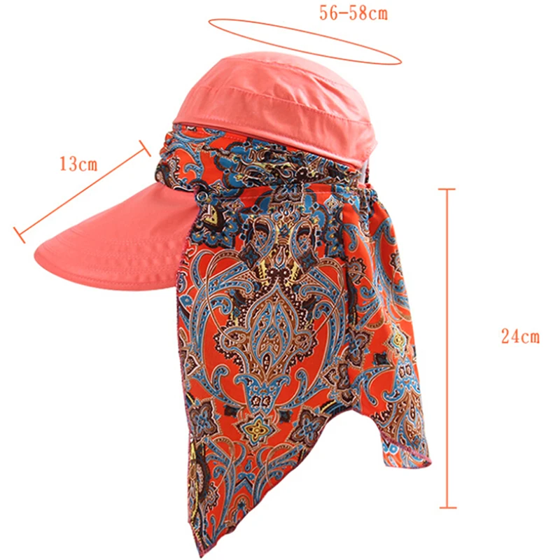 Women Anti-UV Sun Hat Beach Foldable Sunscreen Floral Print Caps Neck Face Care Wide Brim Hat New Summer Outdoor Riding