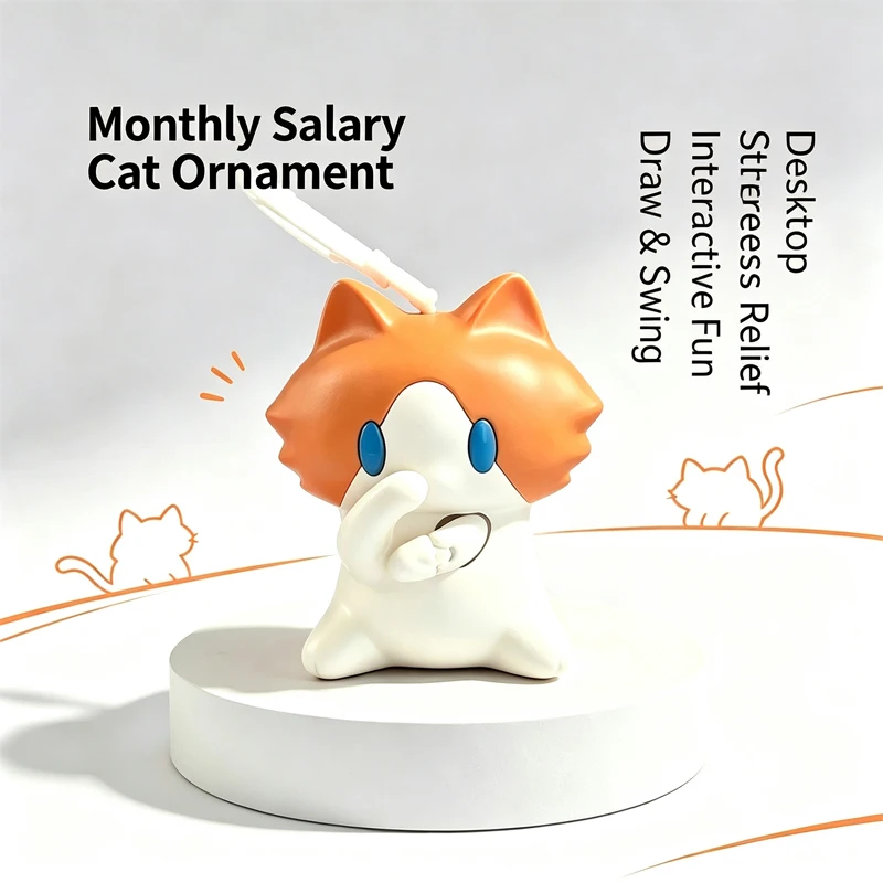 Yue Xin Miao Pull String Swinging Cat Fidget Toy, Funny Cover Mouth Kitty Keychain Pendant Stress Relief  Novelty Bag Charm Gift