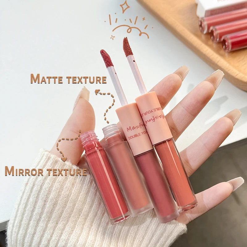 Double End Lip Glaze Full Gloss Mirror And Matte Velvet Long Term Color AndMoisture Lip Gloss Anti Stain Cosmetic Lip Glaze
