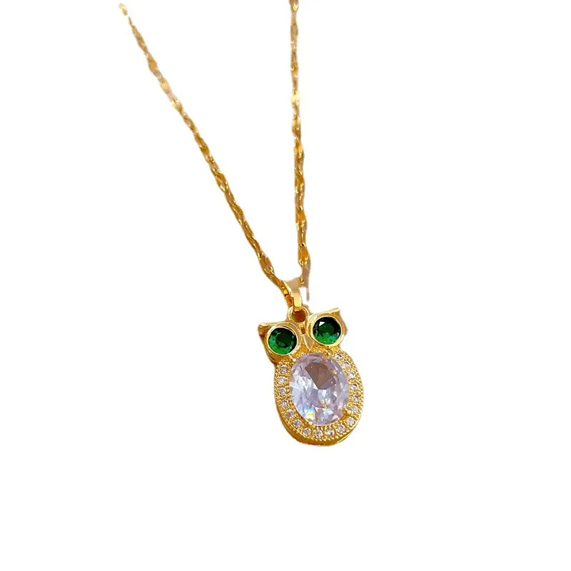 Stainless Steel Chain Classic Bling Cute Zircon Owl Pendant Necklace for Women Lady Lovely Owl Jewelry Accessories Gifts
