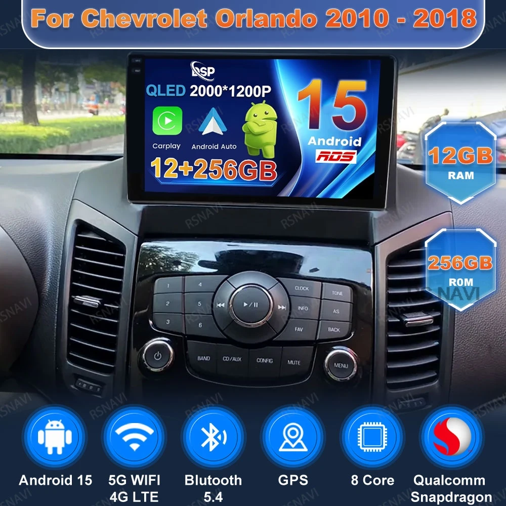 Android 15 Car Radio For Chevrolet Orlando 2010 - 2018 5G WIFI Qualcomm Viedo Player 4G LTE Head Unit QLED Wireless Carplay Auto