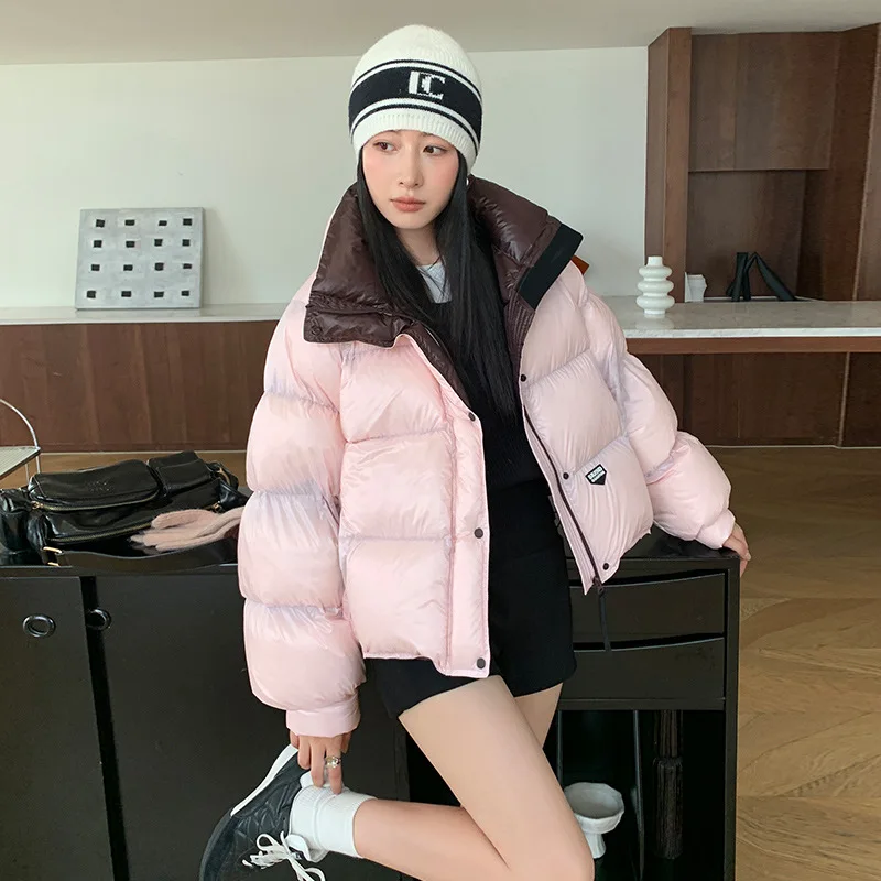 

Down jacket women's Korean version 2025 winter new fashion short style contrasting color warm jacket bread jacket