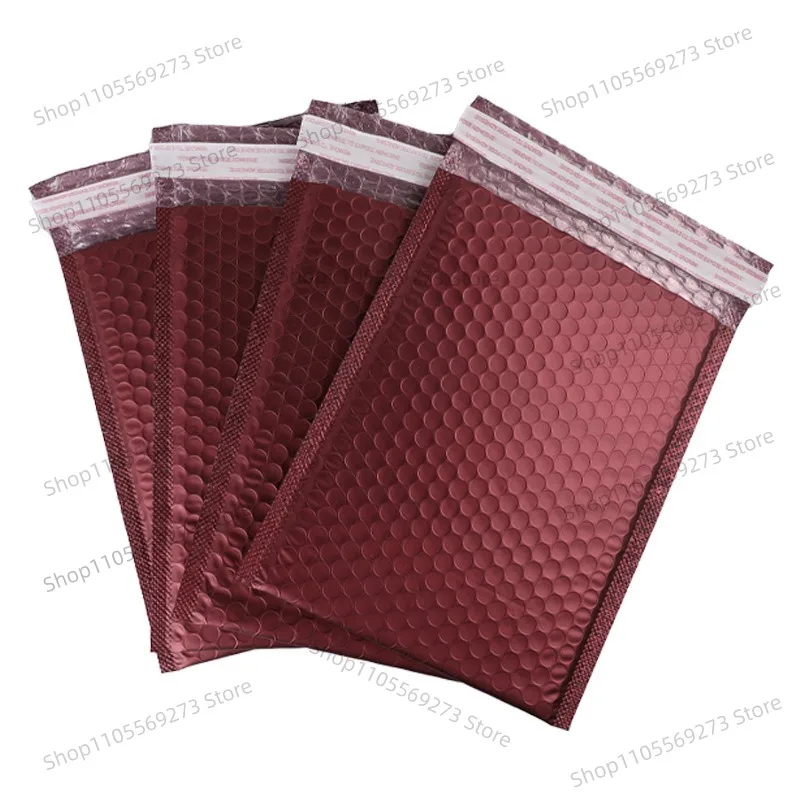 50 Pcs Waterproof Aluminum Foil Bubble Mailers Shockproof Padded Shipping Envelopes Wine Red Express Packaging Bags