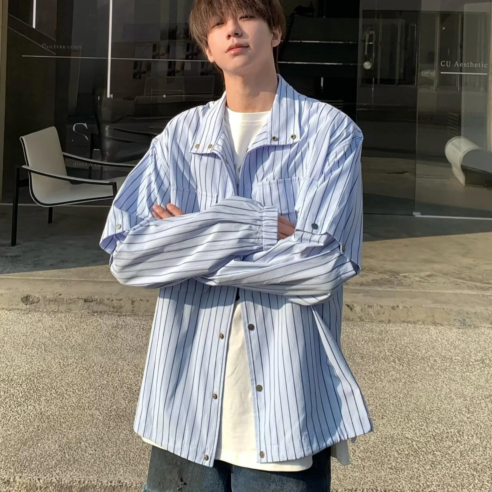 

Spring Large Size 300 Pou American Workwear Striped irt Men Casual Long Sve Casual Outerwear Trendy Brand Jaet