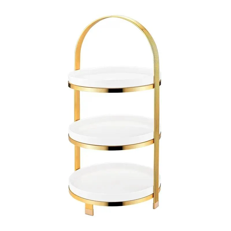 Deluxe Triple Round Ceramic and Metal Dessert Display Rack Essential Cake Stand for Party Weddings