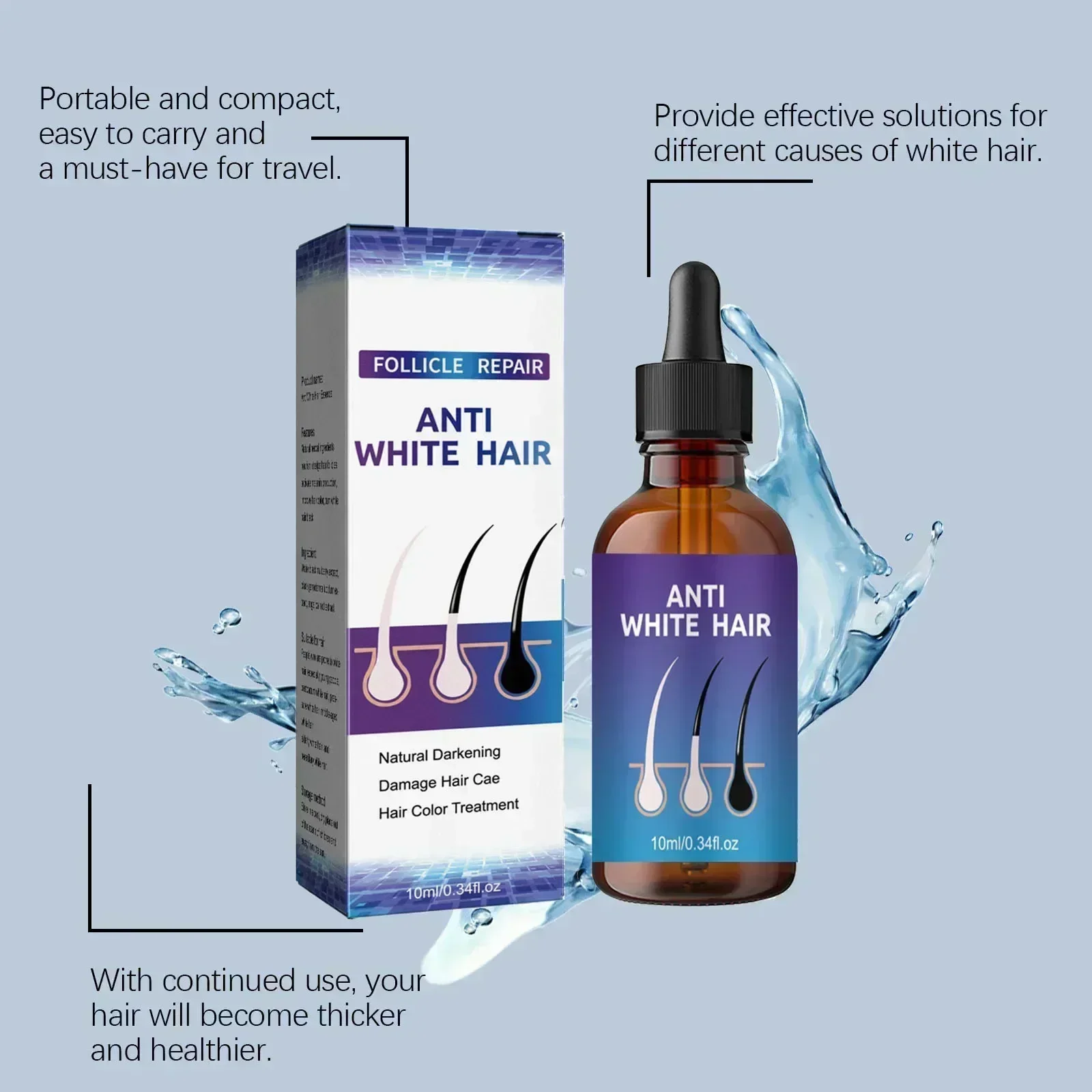 Anti-Grey Hair Essence White turn Black Improves Texture strengthens roots thicker healthier hair Reduces Gray Hair  Health