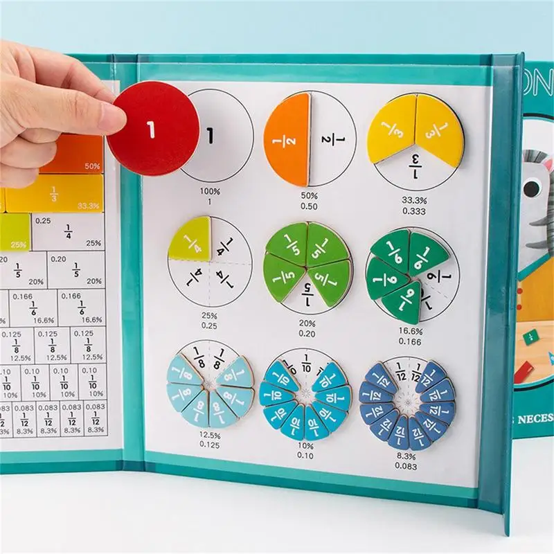 Wooden Breakage Book Set Magnetic Design Fraction Circle Activity Set Early Education Toys Math Manipulative Book for Boys Girls