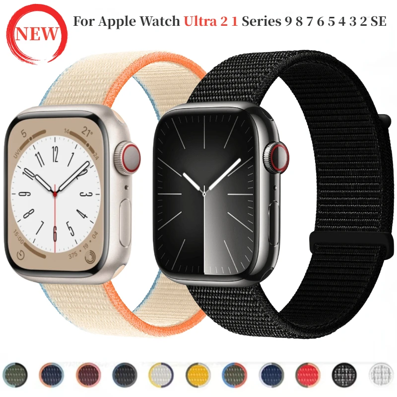 Correa de nailon para Apple Watch Ultra 2 1, pulsera de repuesto transpirable de 49mm para IWatch 9, 8, 7, 6, 5, 4, 3, SE, 45mm, 41mm, 44mm, 42mm, 40mm