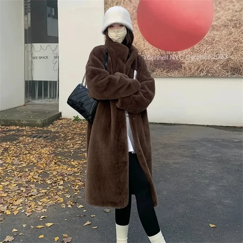 New High Quality Fur Jacket Women Winter Thicken Imitation Mink Velvet Coat Loose Overcoat Mink-Proof Long Outerwear Female Tops