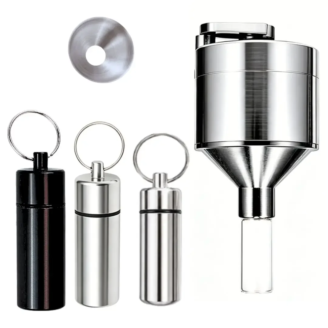 Portable Aluminum Manual Herb Grinder Spice Mill with Wide Funnel Storage Vial Metal Crusher for Super Fine Powder