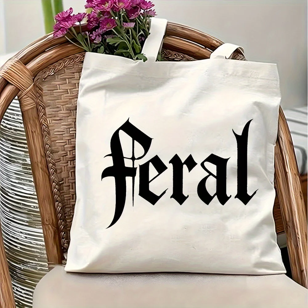 1pc Feral Gothic Style Themed Tote Shopping Bag, Suitable for Daily Use,School,Travel, A Unique Gift for Dark Style Enthusiasts.