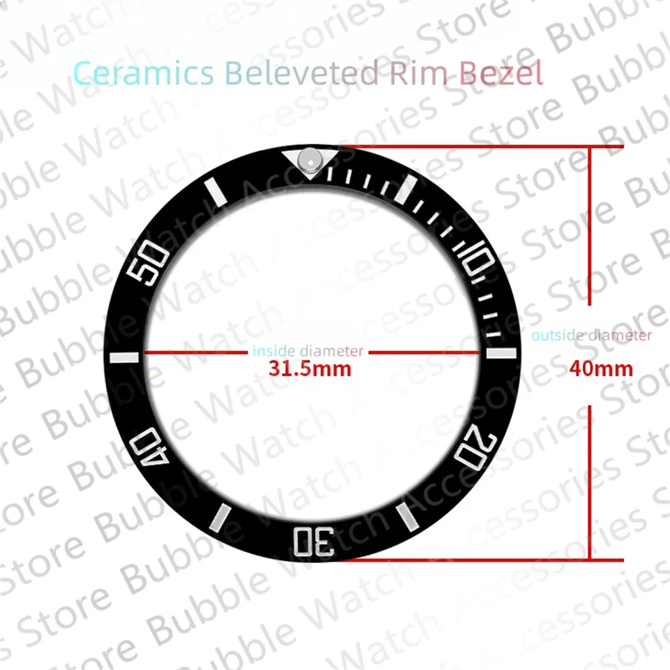 40mm*31.5mm Green Blue Black Ceramics Bezel Insert Fit For Rlx Sub Mechanical wristwatch