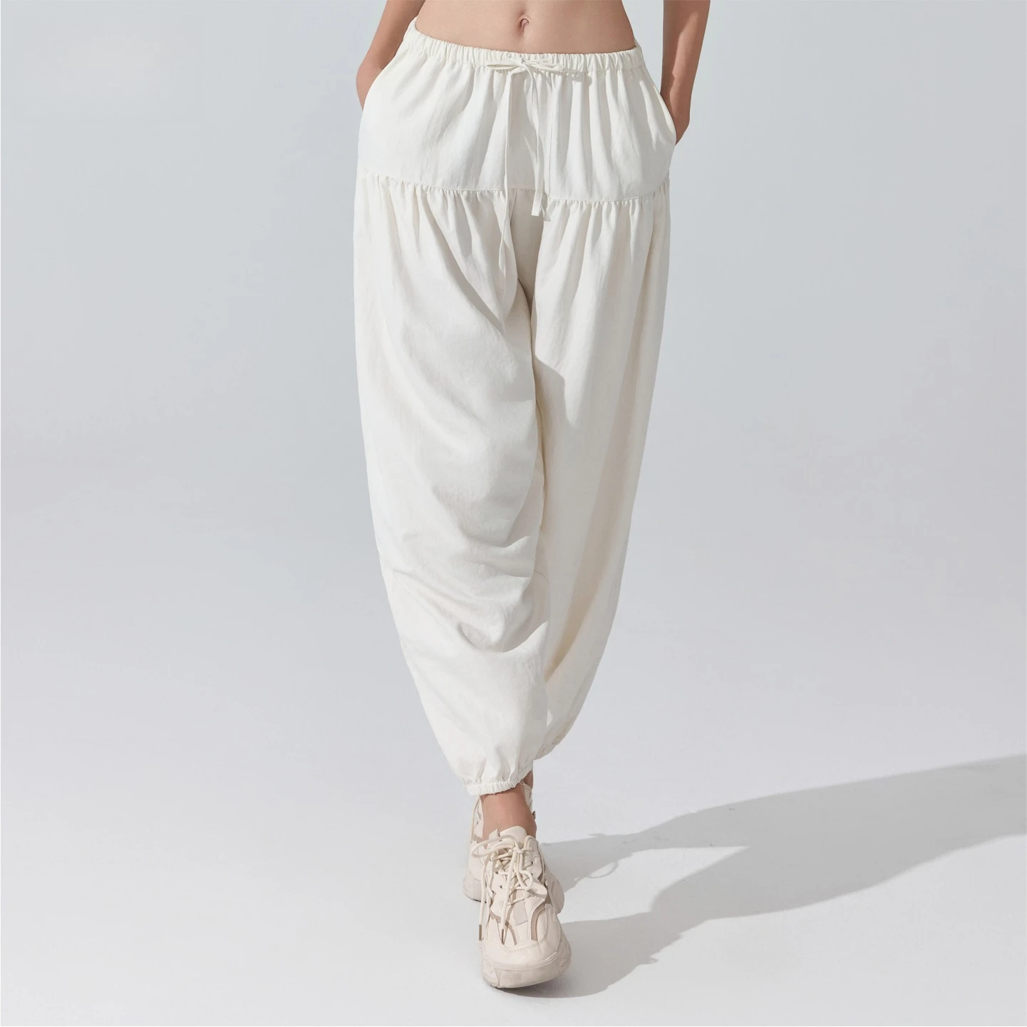 Women Harem Pants Elastic Drawstring Waist Stretch Cuffed Ankle Yoga Fitness Sports Long Pants Gym Athletic Workout Bottoms