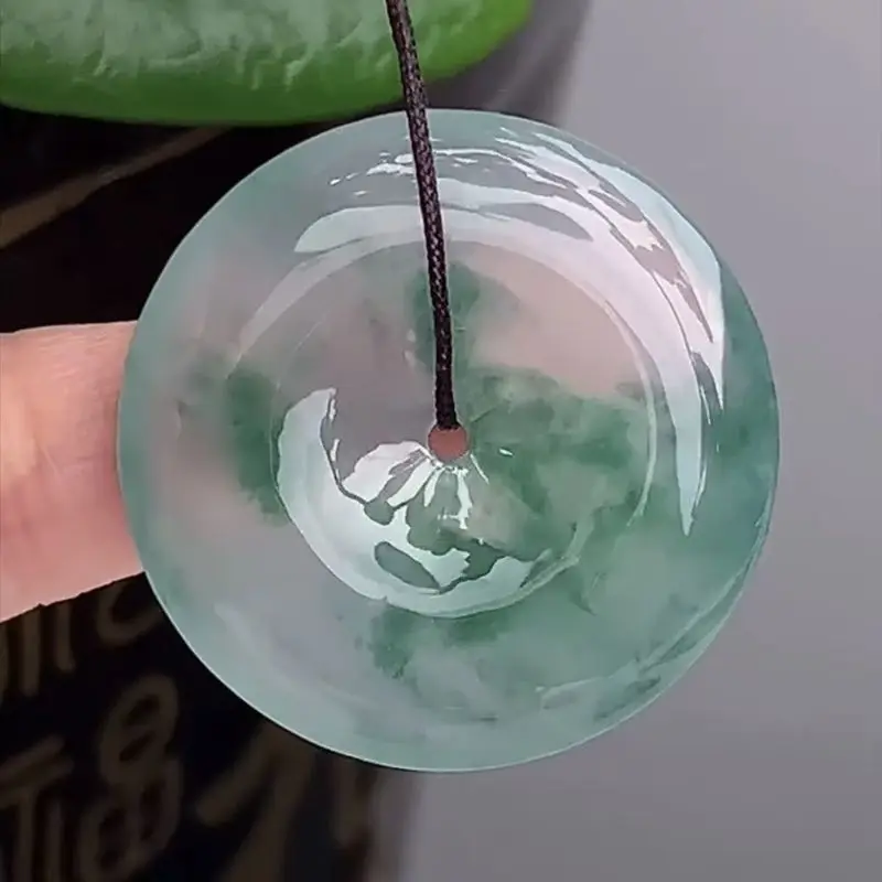 

Ping An buckle Myanmar jadeite jade flower pendant
