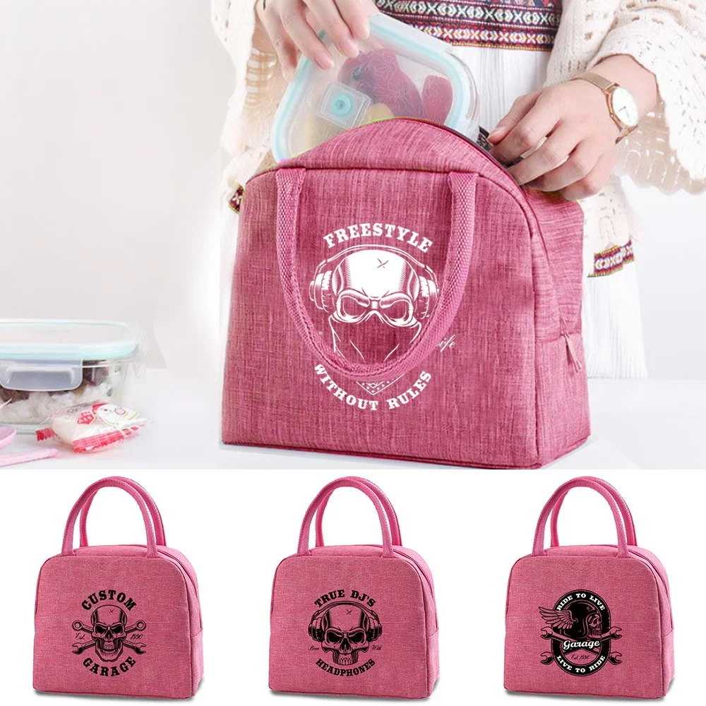 

Skull Pattern Cooler Lunch Box Bag Portable Insulated Canvas Lunch Bags School Thermal Food Picnic Dinner Bags for Kids Handbags