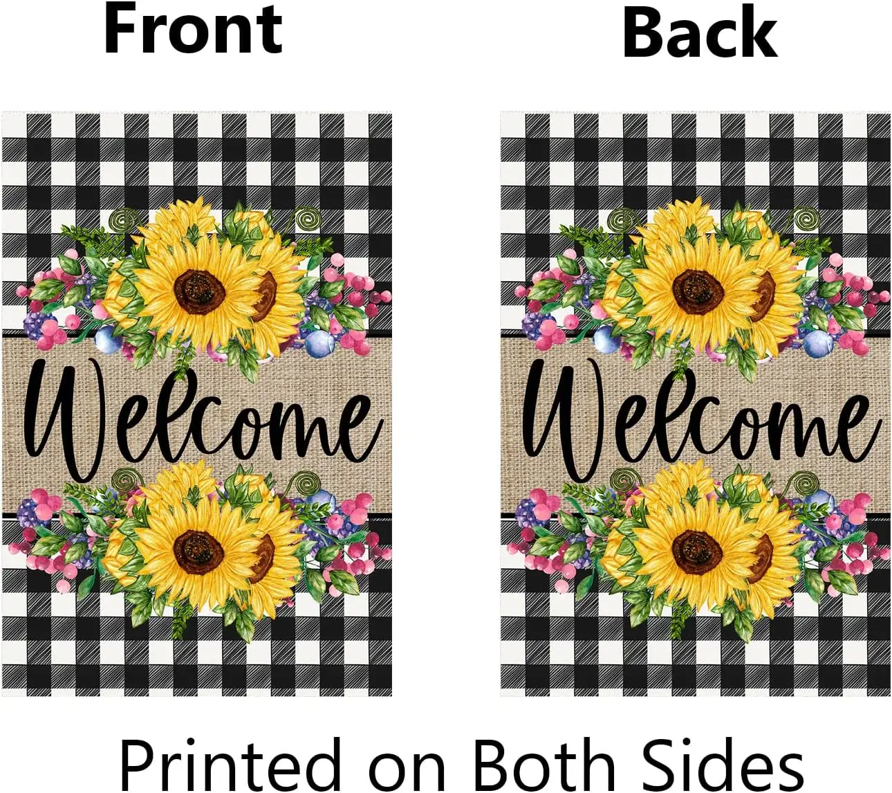 علم حديقة عباد الشمس الصيفي ترحيب الزهور التوت الجاموس منقوشة ساحة العلم 12 × 18 بوصة صغيرة عمودية مزدوجة الوجهين الموسمية FFI