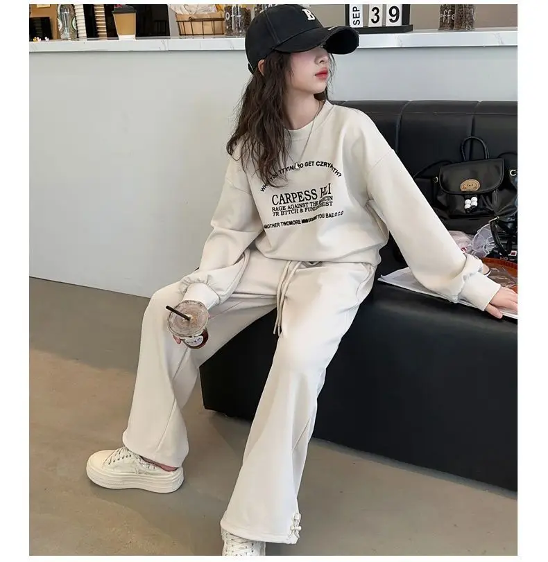 2026 Herbst Winter Kinder Mädchen Kleidung Set Kinder Buchstaben-Sweatshirt Crop Top + Weite Hose Trainingsanzug 4 5 6 7 8 9 10 11 12 Jahre – Detail 13