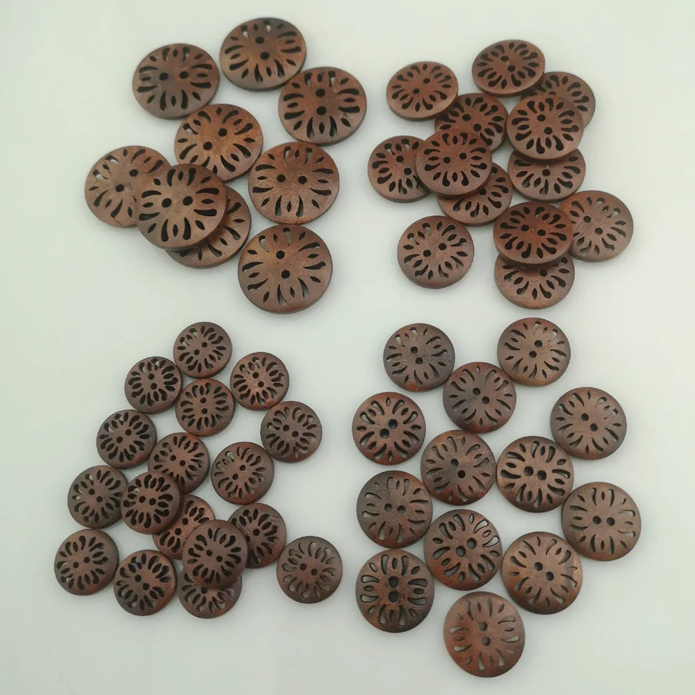 WBNVAS 30Pcs/Pack Hollow Flower Brown Wood Buttons For Garment 15MM/18MM/20MM/25MM DIY Sewing Accessories